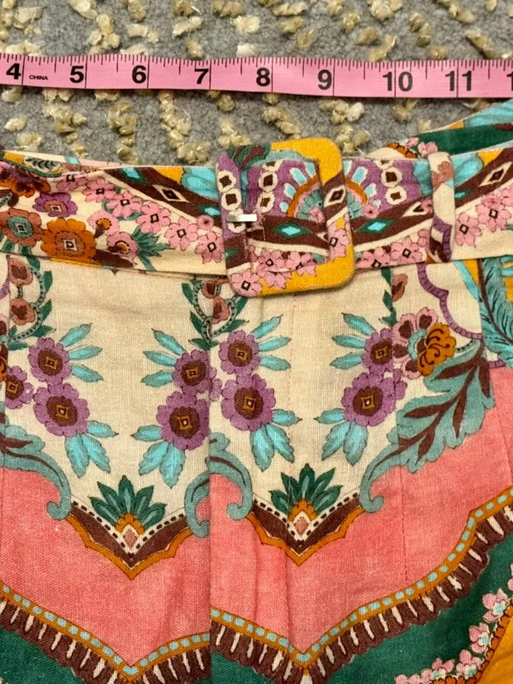 ZARA Belted Linen Blend Print Shorts – Medium | Pink Moroccan Boho | EUC - Picture 9 of 14